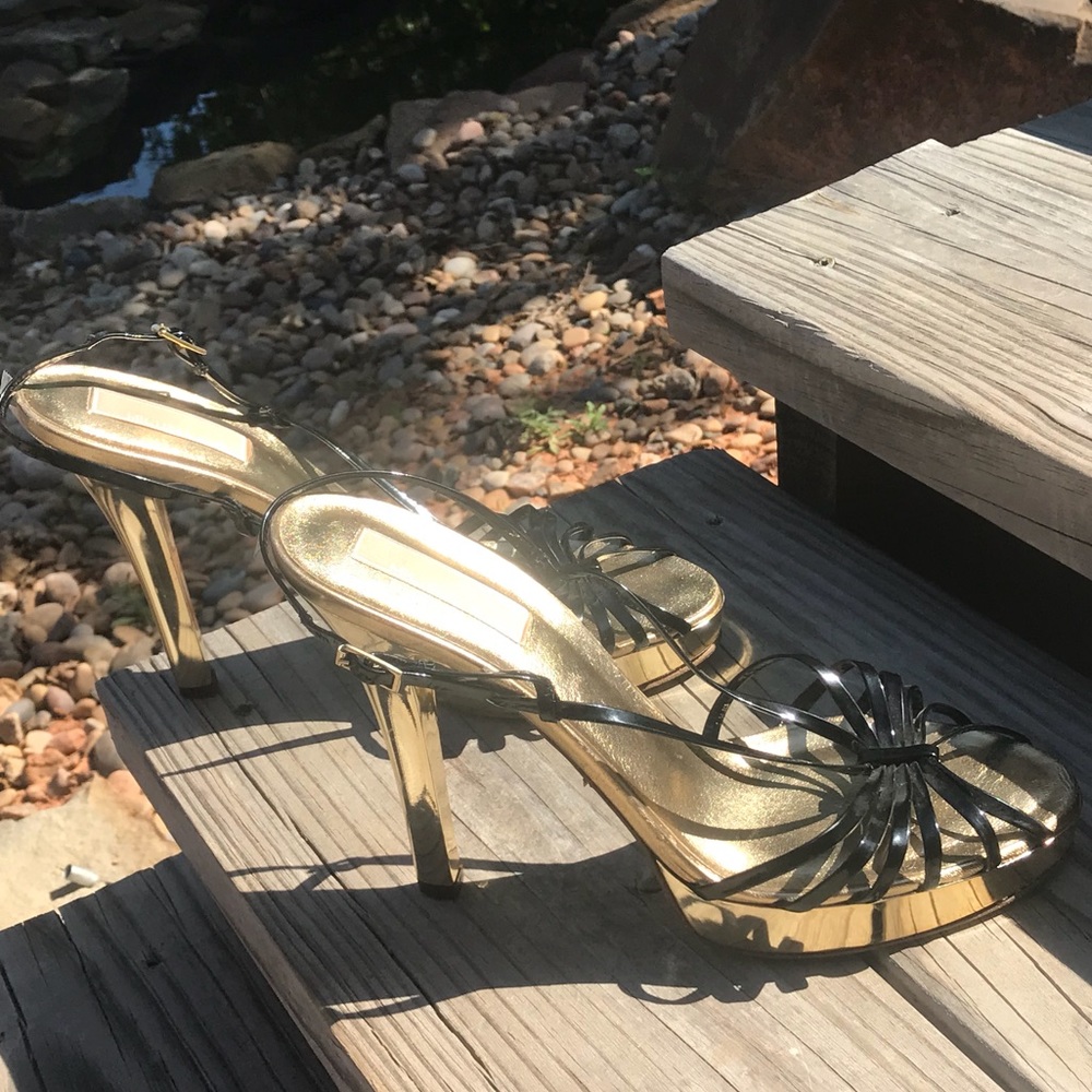 Michael Kors gold & black high-heel dress sandals